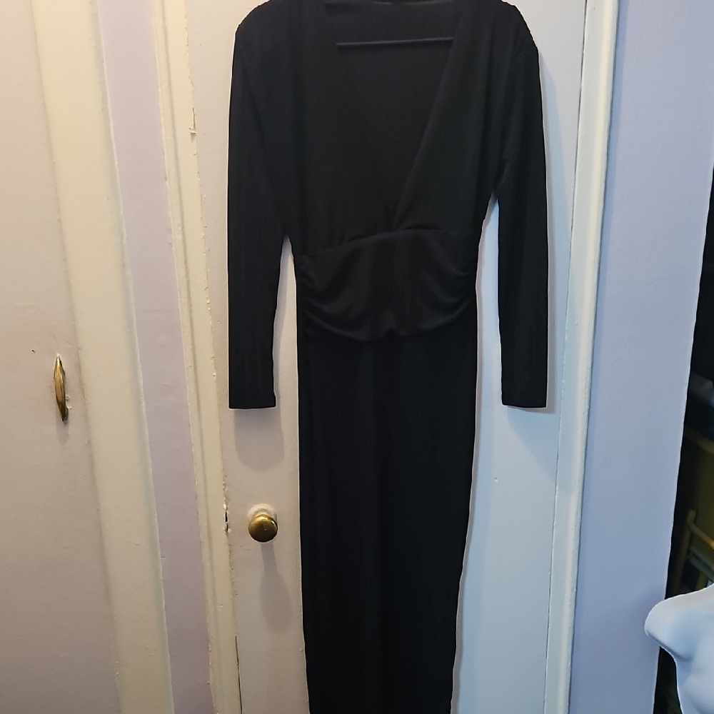 Elegant Black Long V Neck Formal Dress